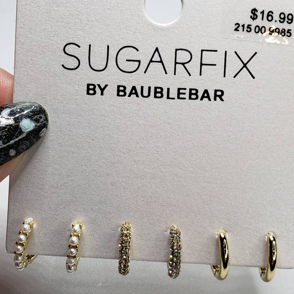 Sugarfix by Baublebar Gold Crystal Gold and Pearl Hoop‎ Earring Set